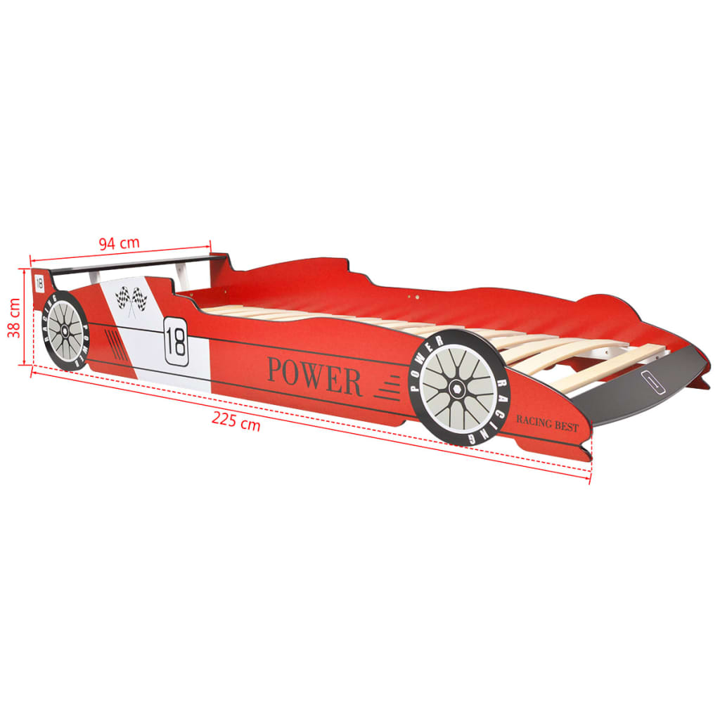 vidaXL Dječji krevet u obliku trkaćeg automobila LED 90x200 cm crveni