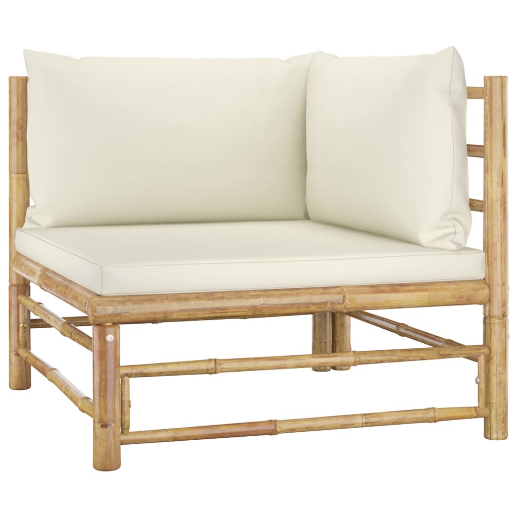 vidaXL Kutna vrtna sofa od bambusa s krem bijelim jastucima