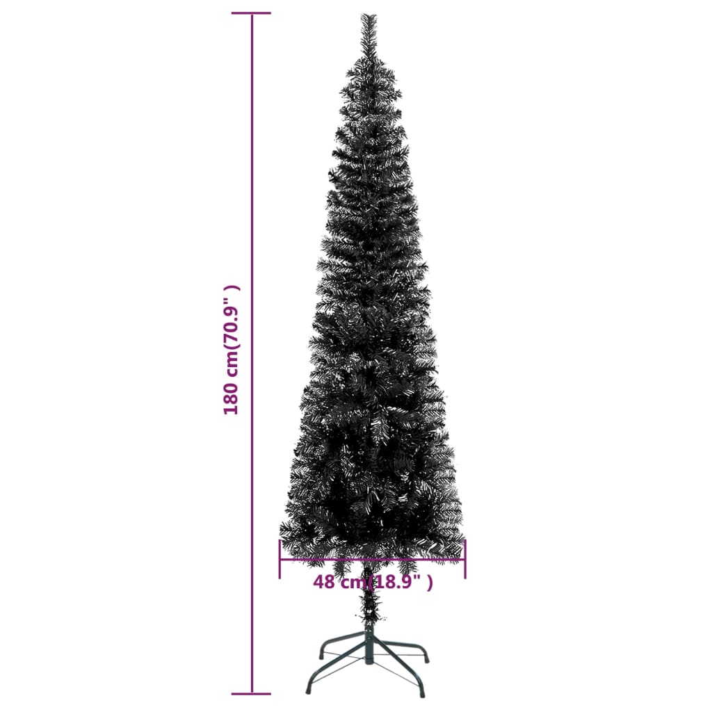 vidaXL Tanko osvijetljeno božićno drvce crno 180 cm
