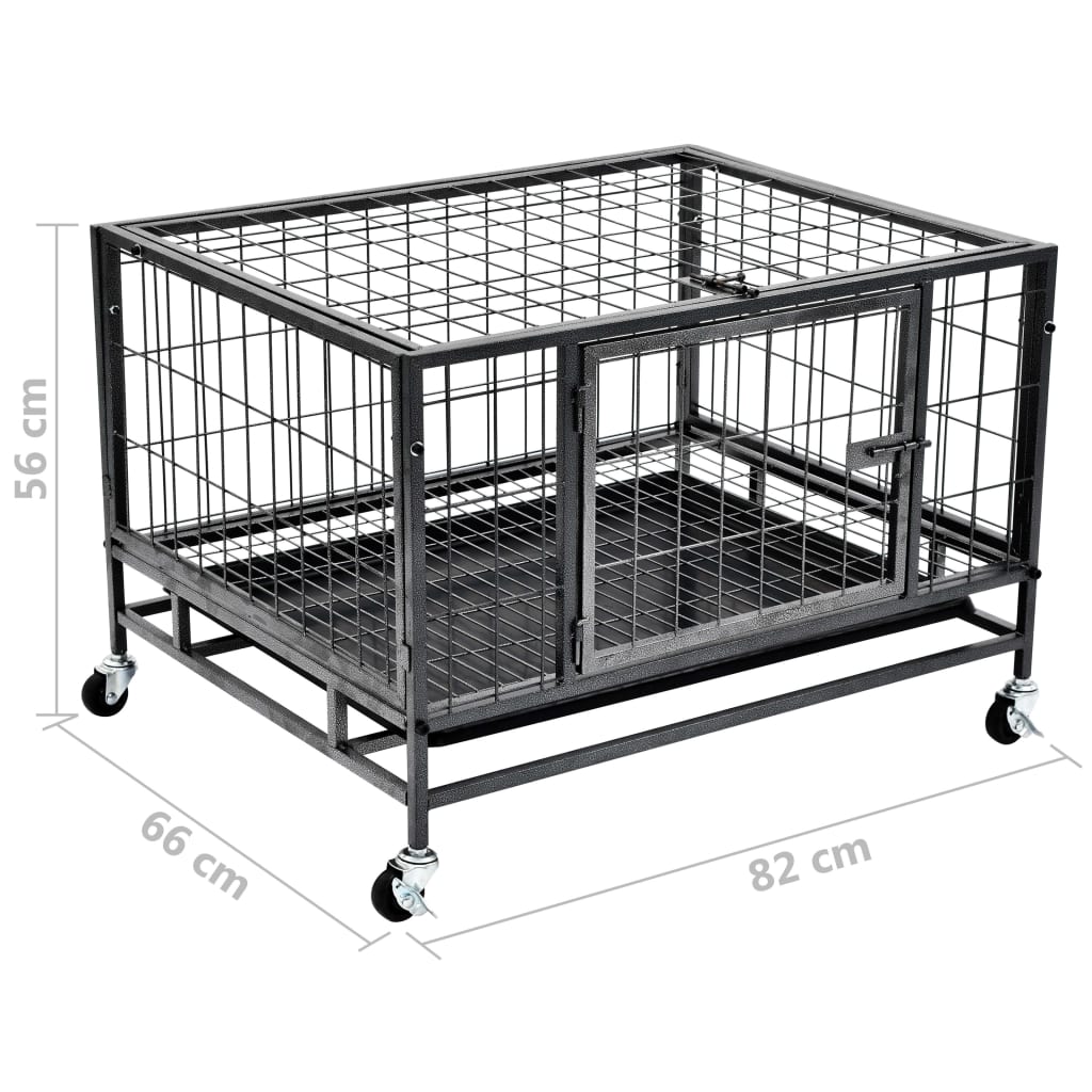 vidaXL Izdržljivi kavez za pse s kotačima čelični 82 x 66 x 56 cm