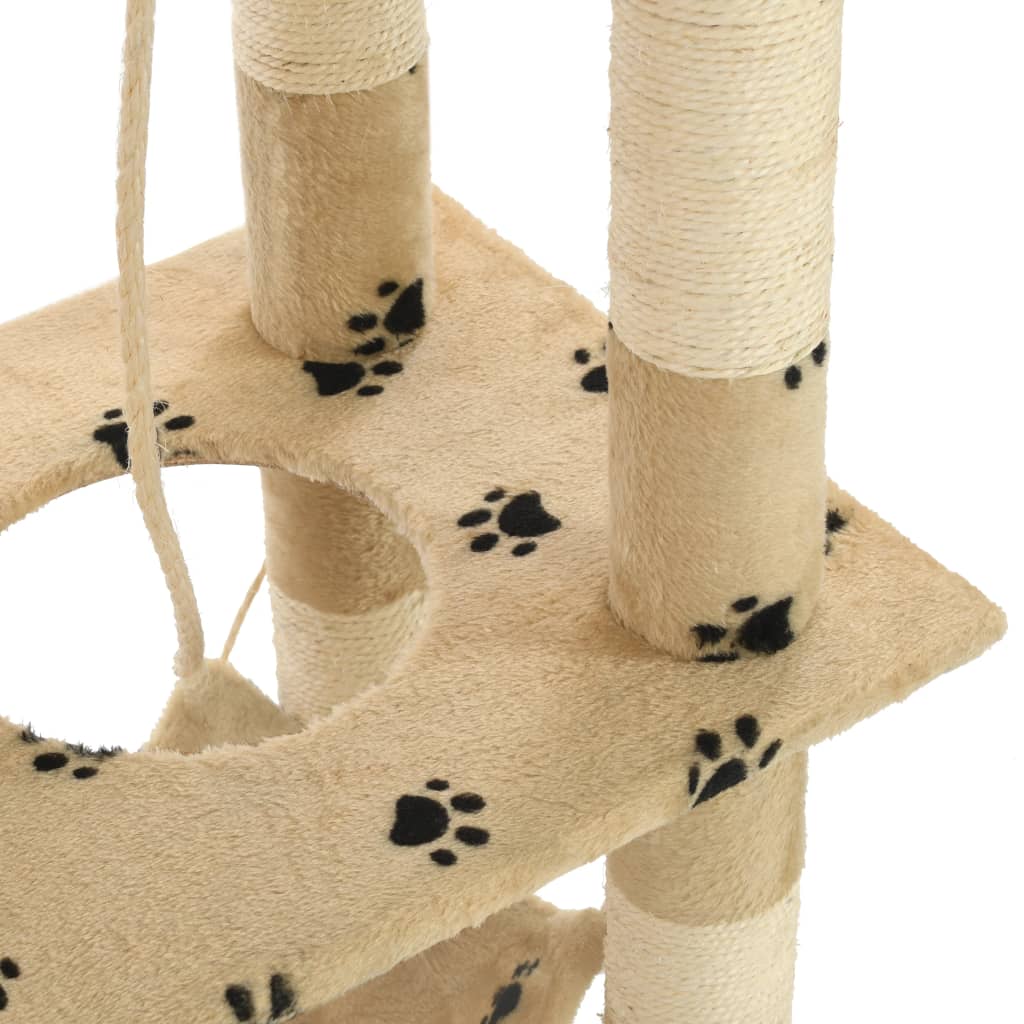 vidaXL Penjalica za mačke sa stupovima za grebanje od sisala 140 cm bež s uzorkom šapa