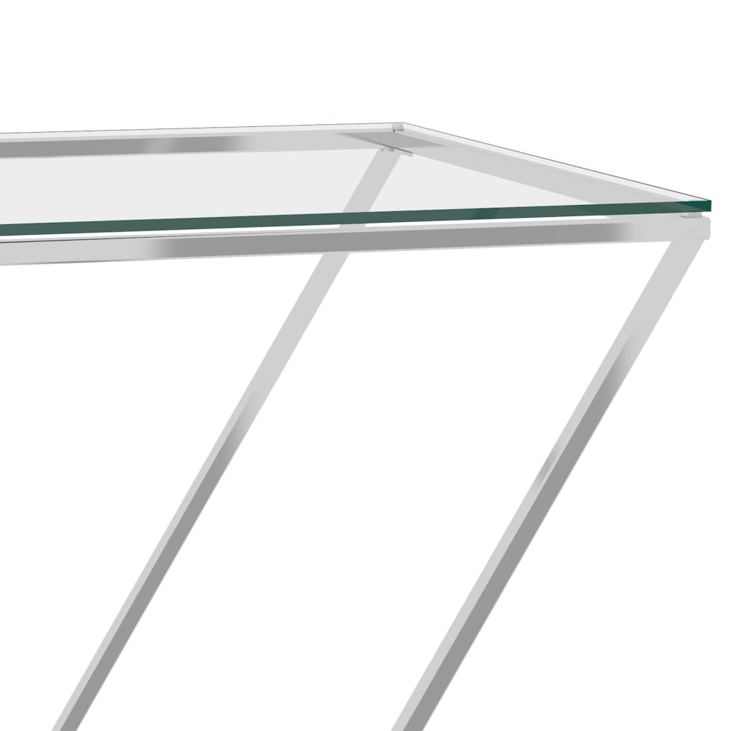 vidaXL Bočni stolić srebrni 90 x 40 x 75 cm nehrđajući čelik i staklo