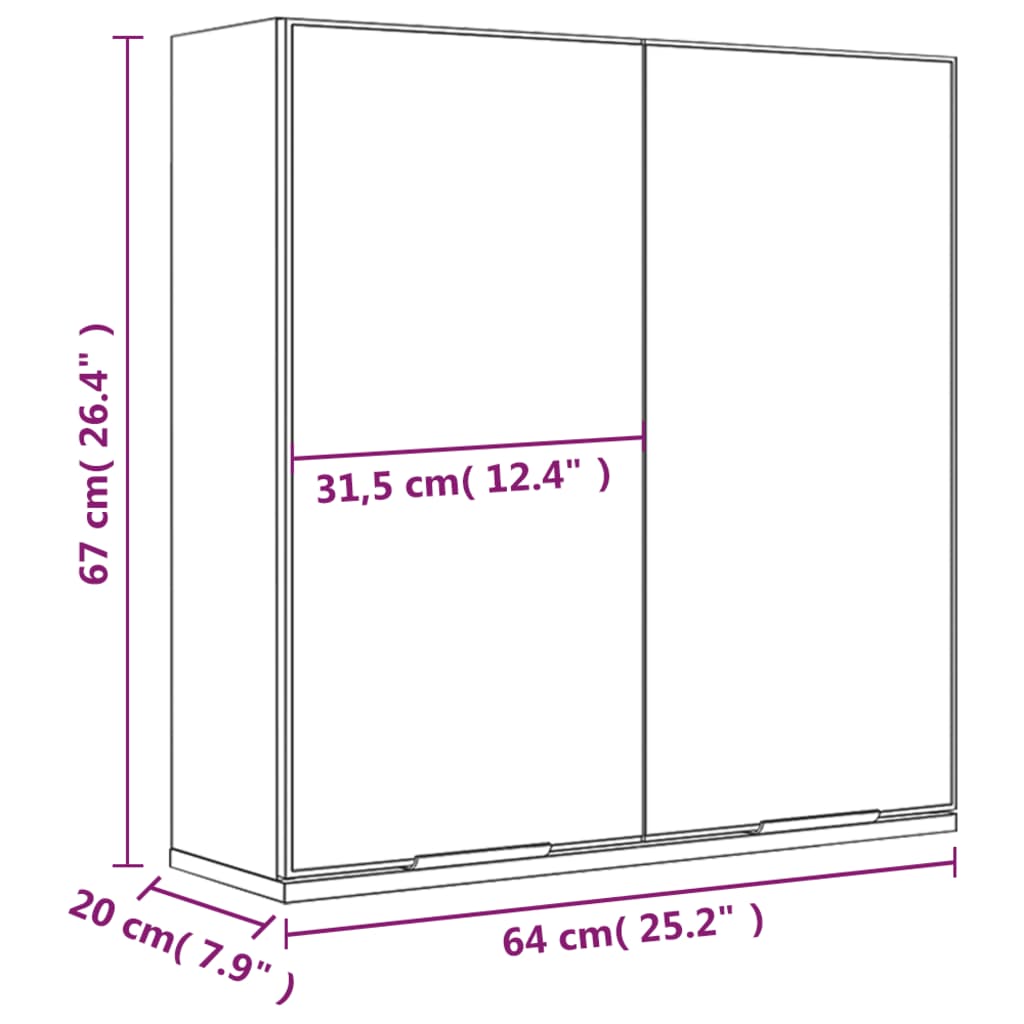 vidaXL Kupaonski ormarić s ogledalom siva boja betona 64 x 20 x 67 cm