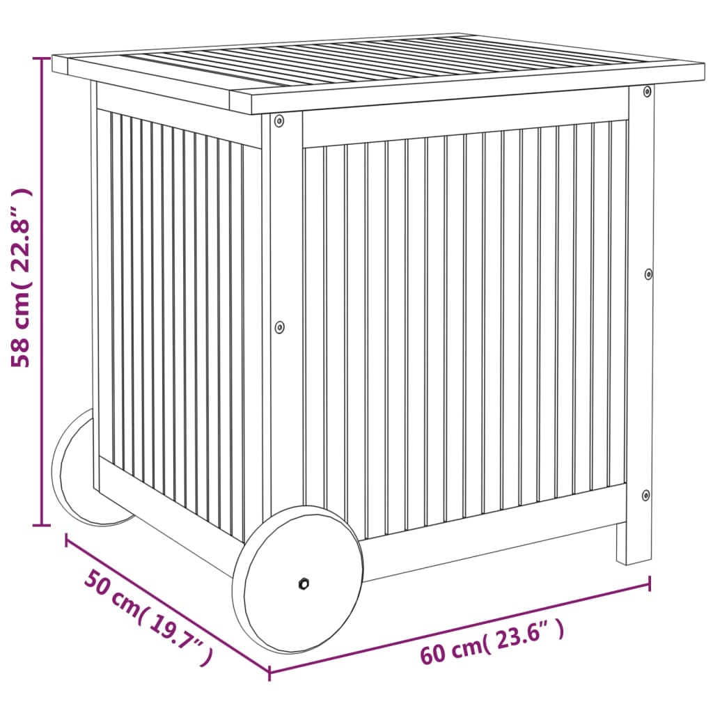 vidaXL Vrtna kutija za pohranu s kotačima 60x50x58 cm od drva bagrema