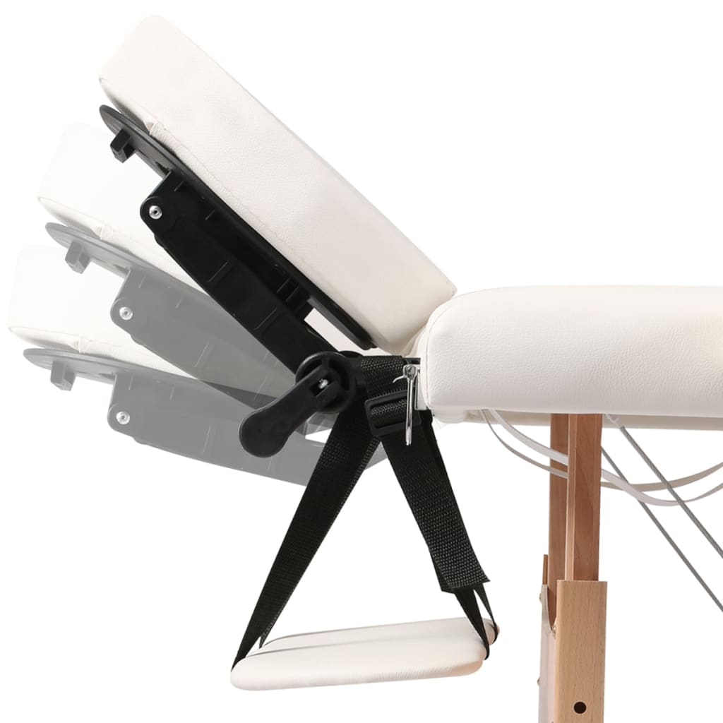 vidaXL Krem bijeli sklopivi stol za masažu s 2 zone i drvenim okvirom