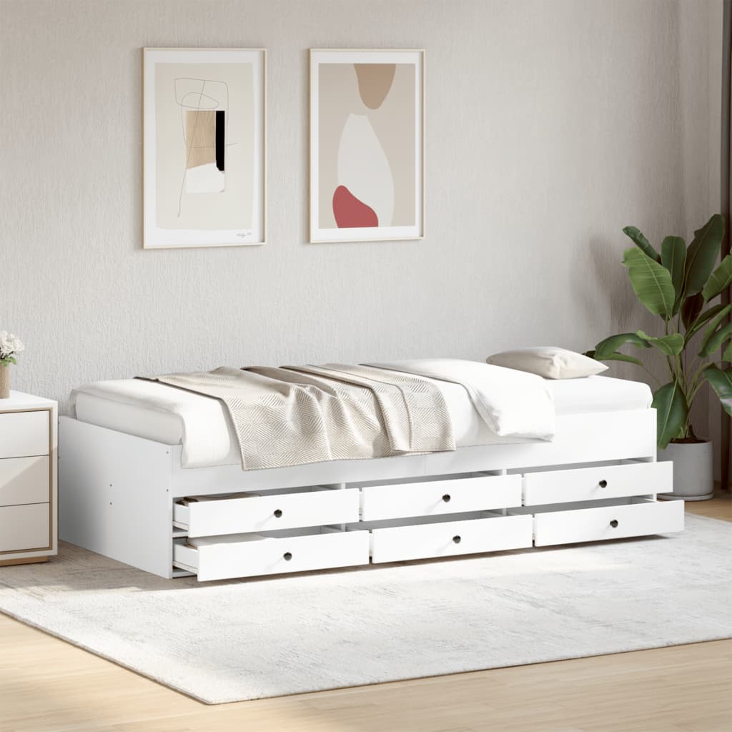 vidaXL Dnevni krevet s ladicama bijeli 75 x 190 cm konstruirano drvo