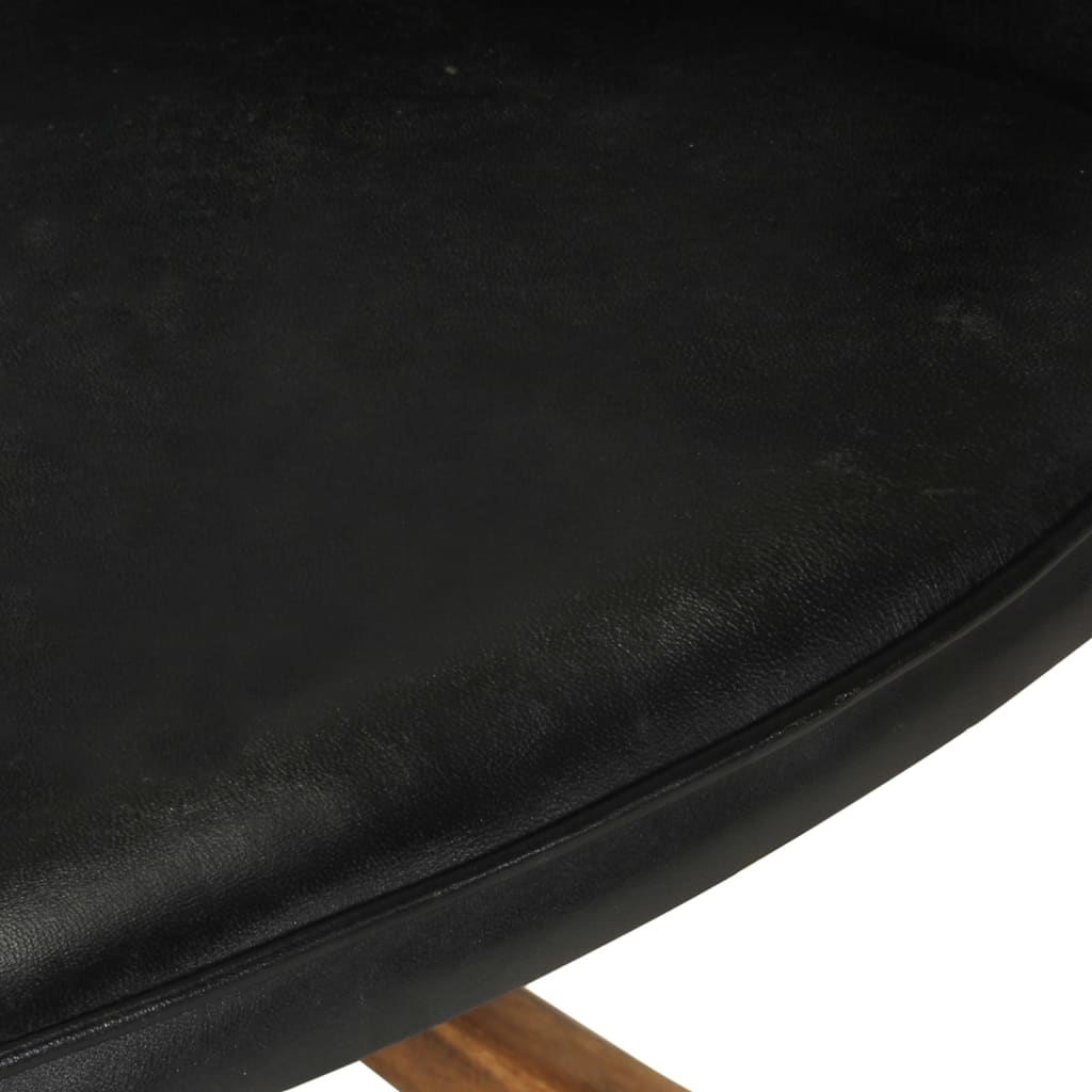 vidaXL Stolica za ljuljanje s osloncem za noge crna od prave kože