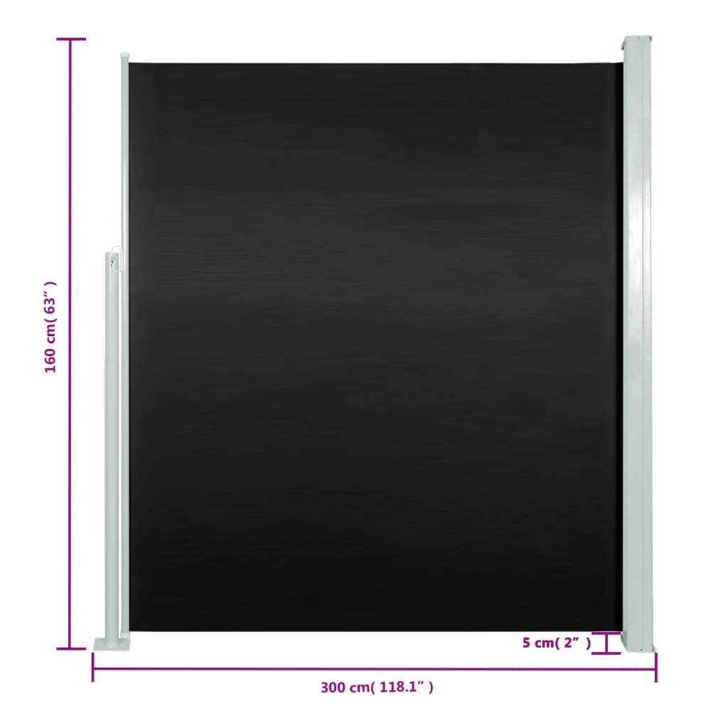 vidaXL Uvlačiva bočna tenda za terasu 160 x 300 cm crna