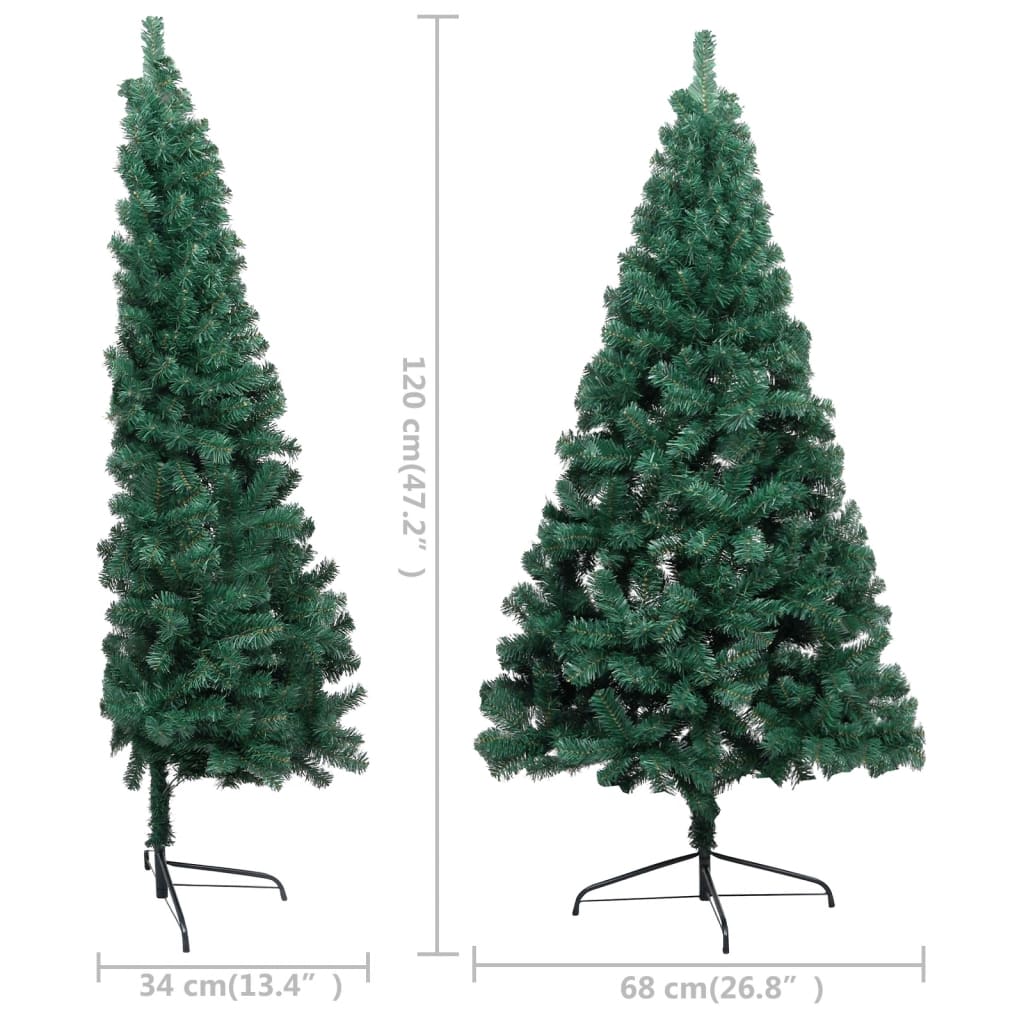 vidaXL Umjetna osvijetljena polovica božićnog drvca zelena 120 cm PVC