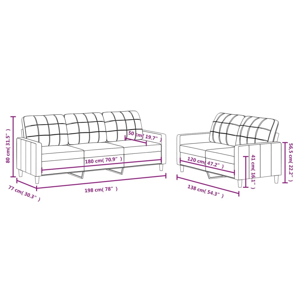 vidaXL 2-dijelni set sofa s jastucima smeđesivi od tkanine