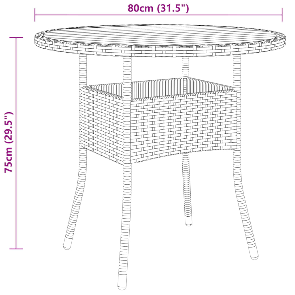 vidaXL Vrtni stol Ø 80 x 75 cm od bagremovog drva i poliratana crni