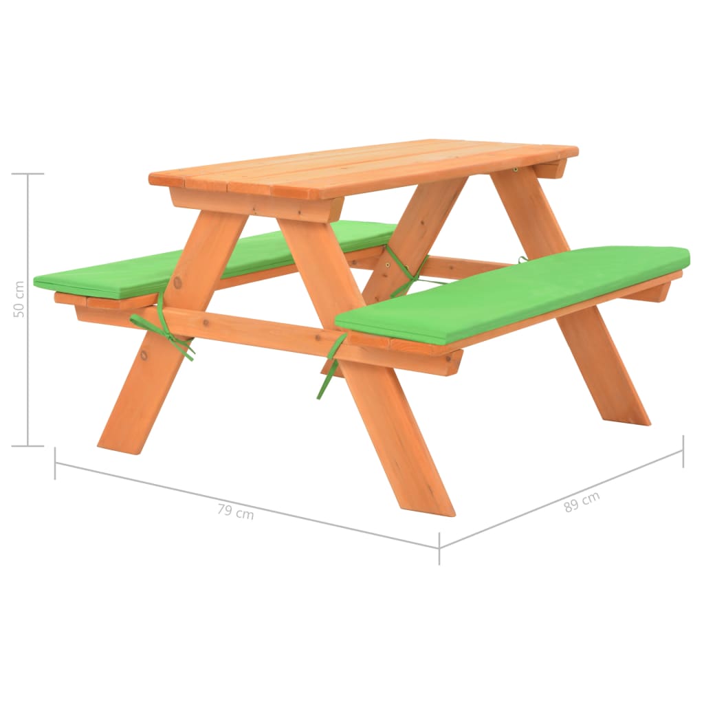 vidaXL Dječji stol za piknik s klupama od masivne jelovine 89x79x50 cm