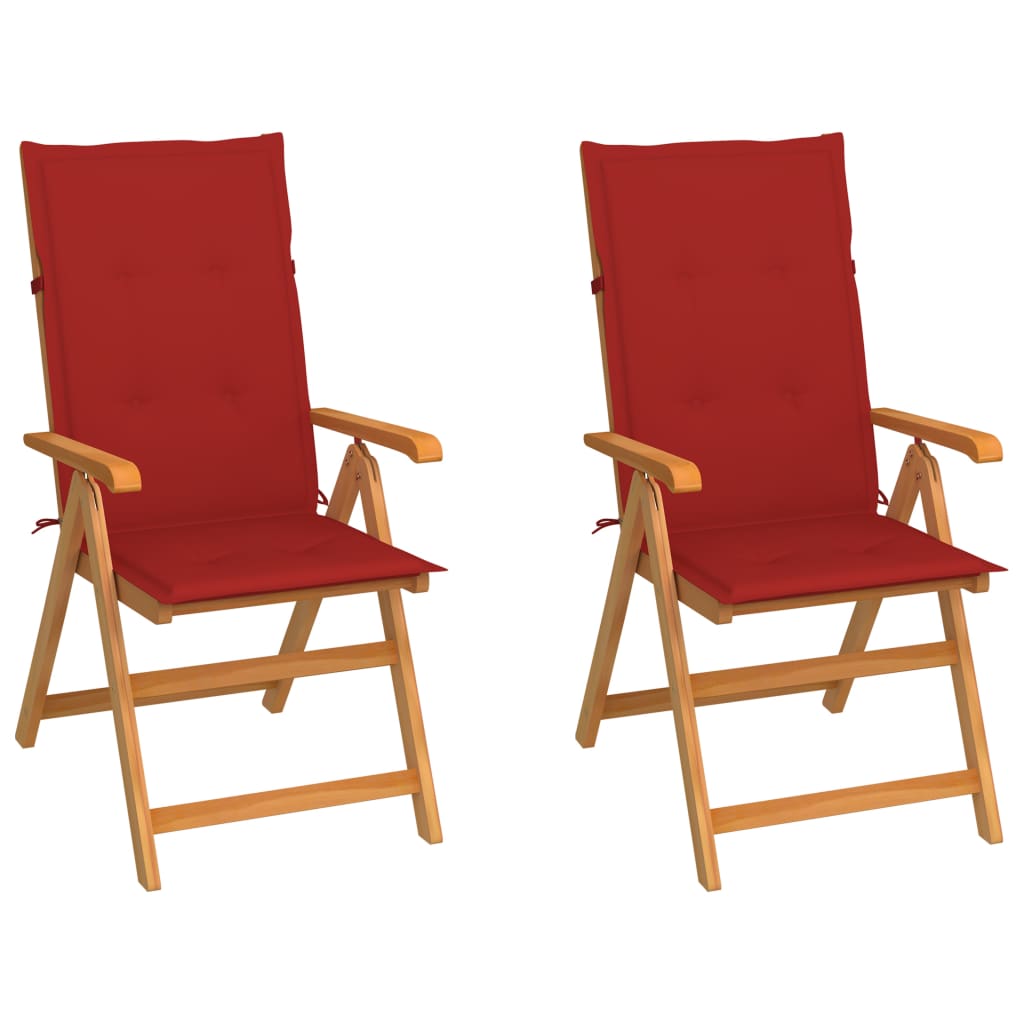 vidaXL Vrtne stolice s crvenim jastucima 2 kom od masivne tikovine