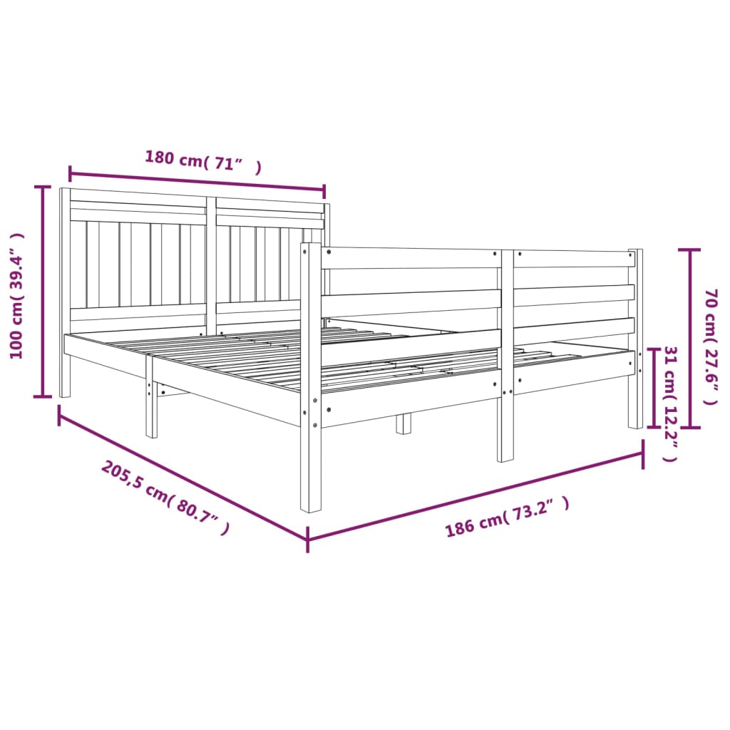 vidaXL Okvir za krevet od masivnog drva 180x200 cm veliki bračni