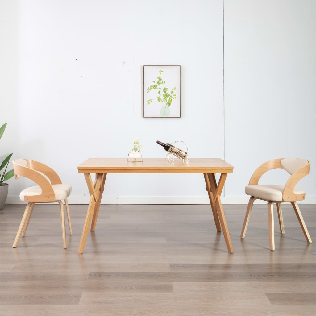 vidaXL Blagovaonske stolice od savijenog drva i umjetne kože 2 kom krem