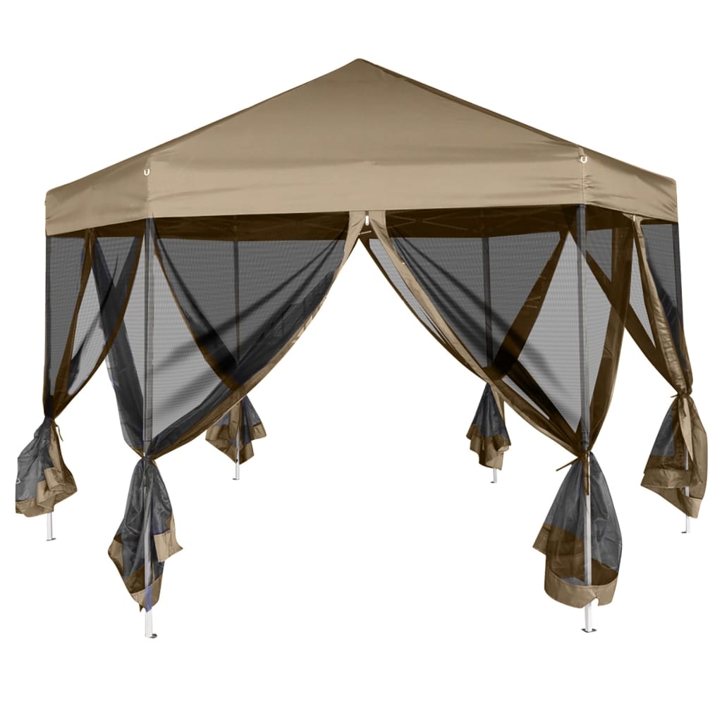 vidaXL Šesterokutni šator sa stijenkama 3,6 x 3,1 m smeđesivi 220 g/m²