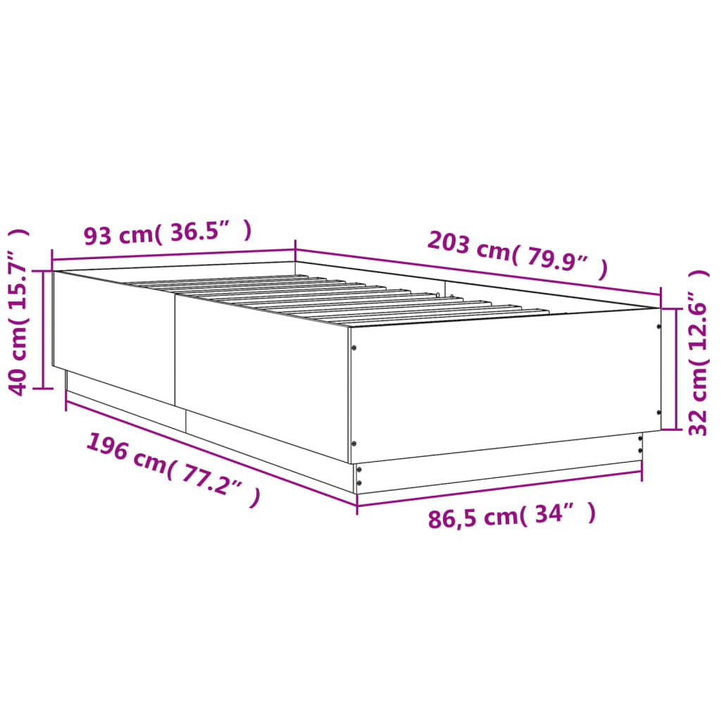 vidaXL Okvir za krevet s LED svjetlima crni 90 x 200 cm drveni