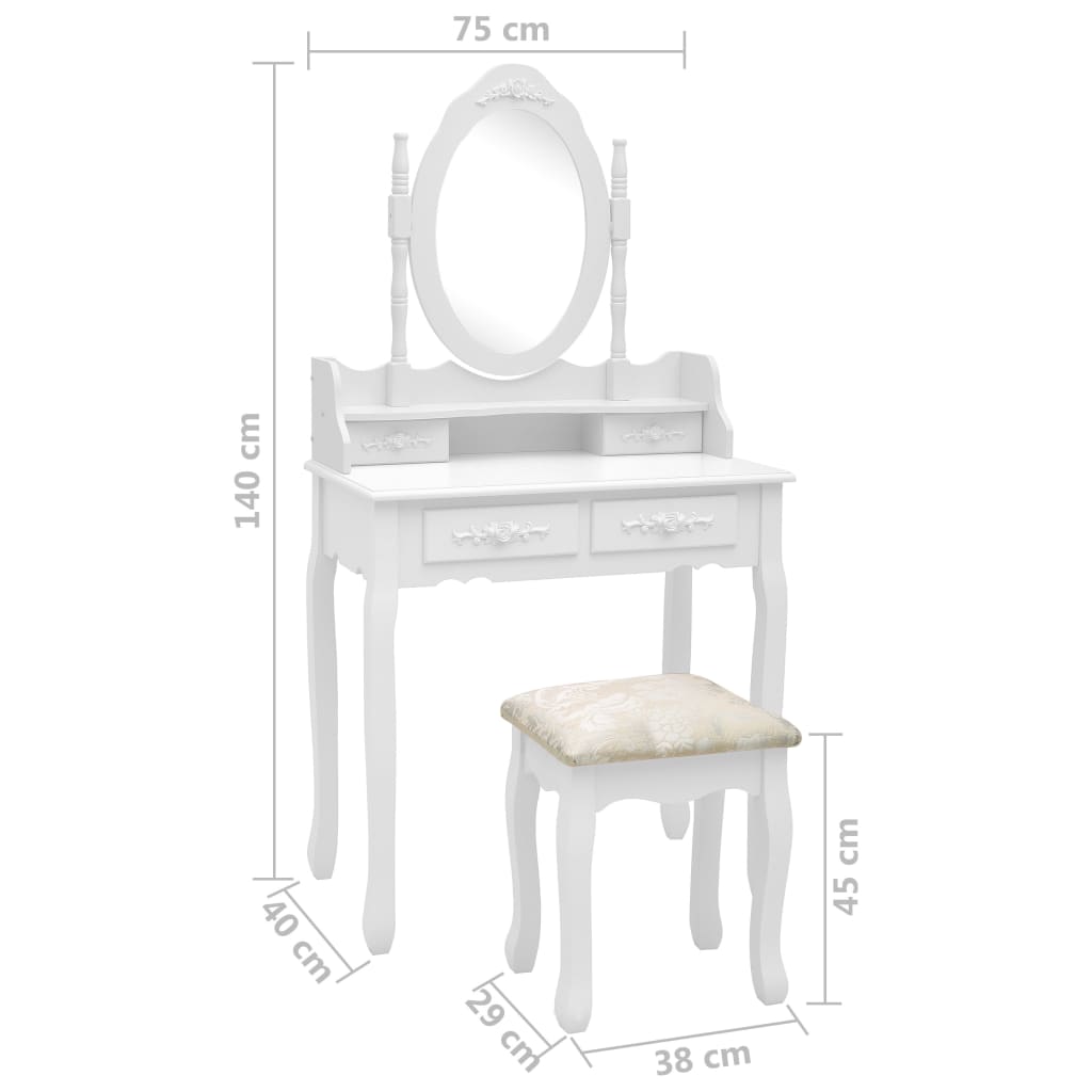 vidaXL Toaletni stolić sa stolcem bijeli 75x69x140 cm drvo paulovnije