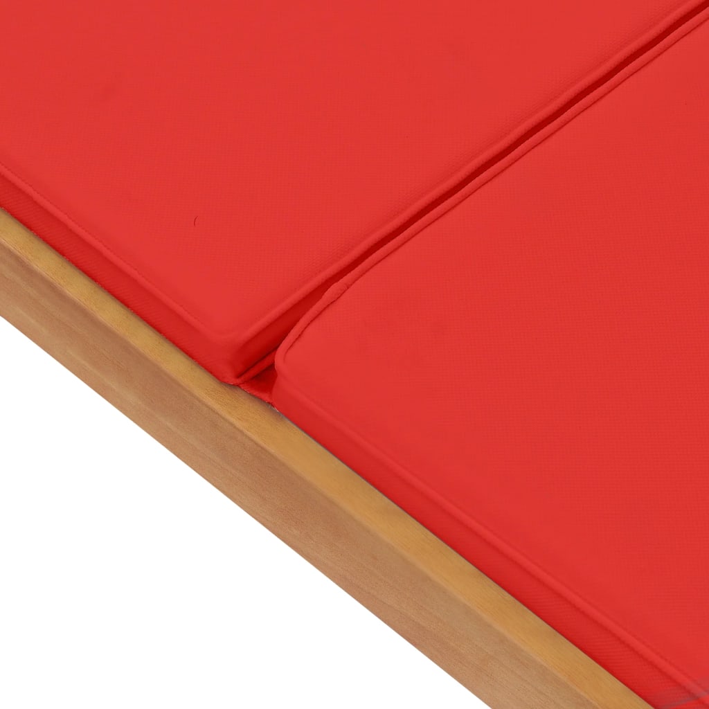 vidaXL Ležaljka za sunčanje od masivne tikovine s jastukom crvena