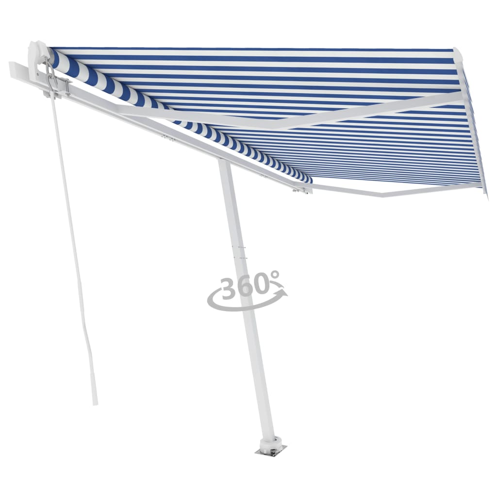 vidaXL Samostojeća tenda na ručno uvlačenje 450 x 350 cm plavo-bijela