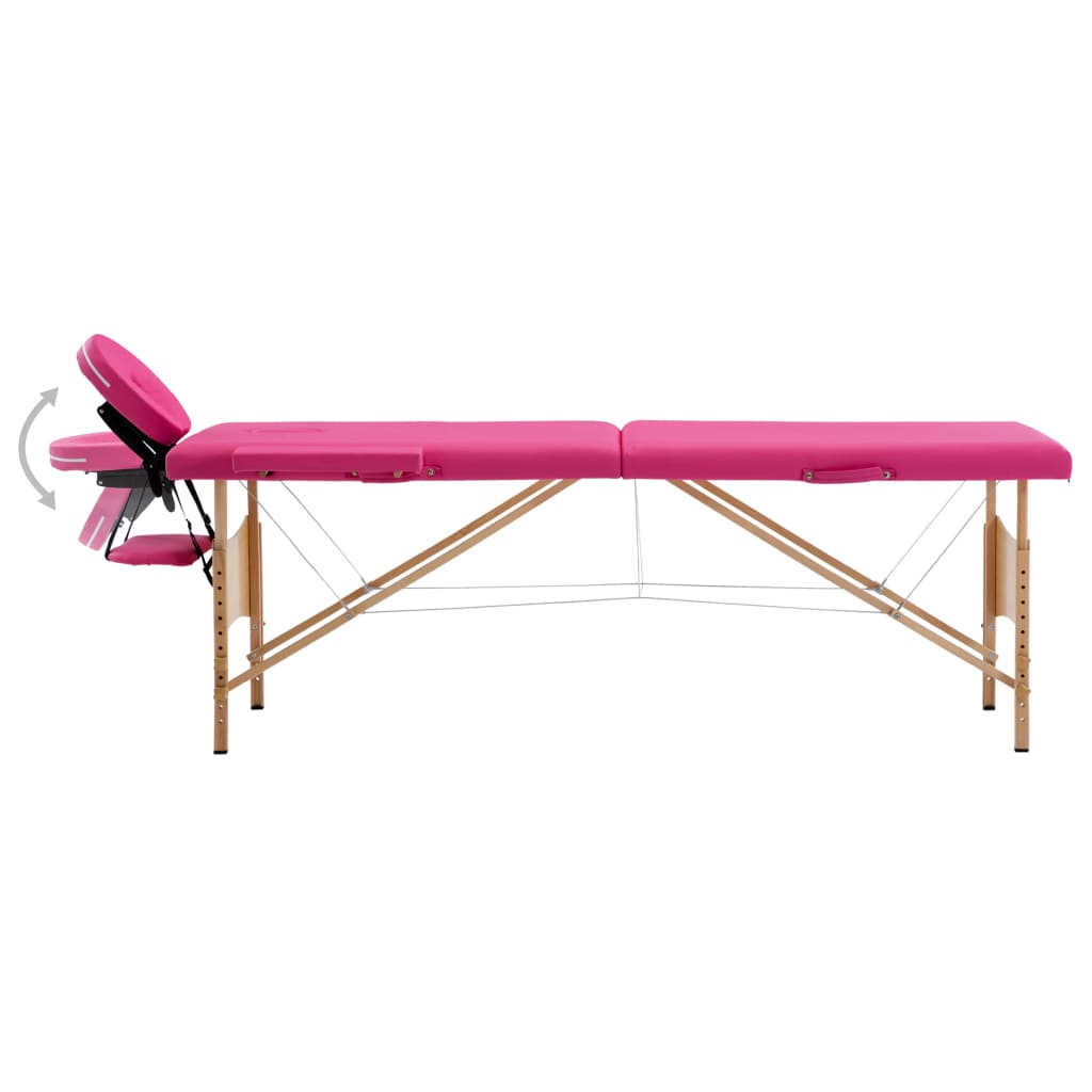 vidaXL Sklopivi stol za masažu s 2 zone drveni ružičasti