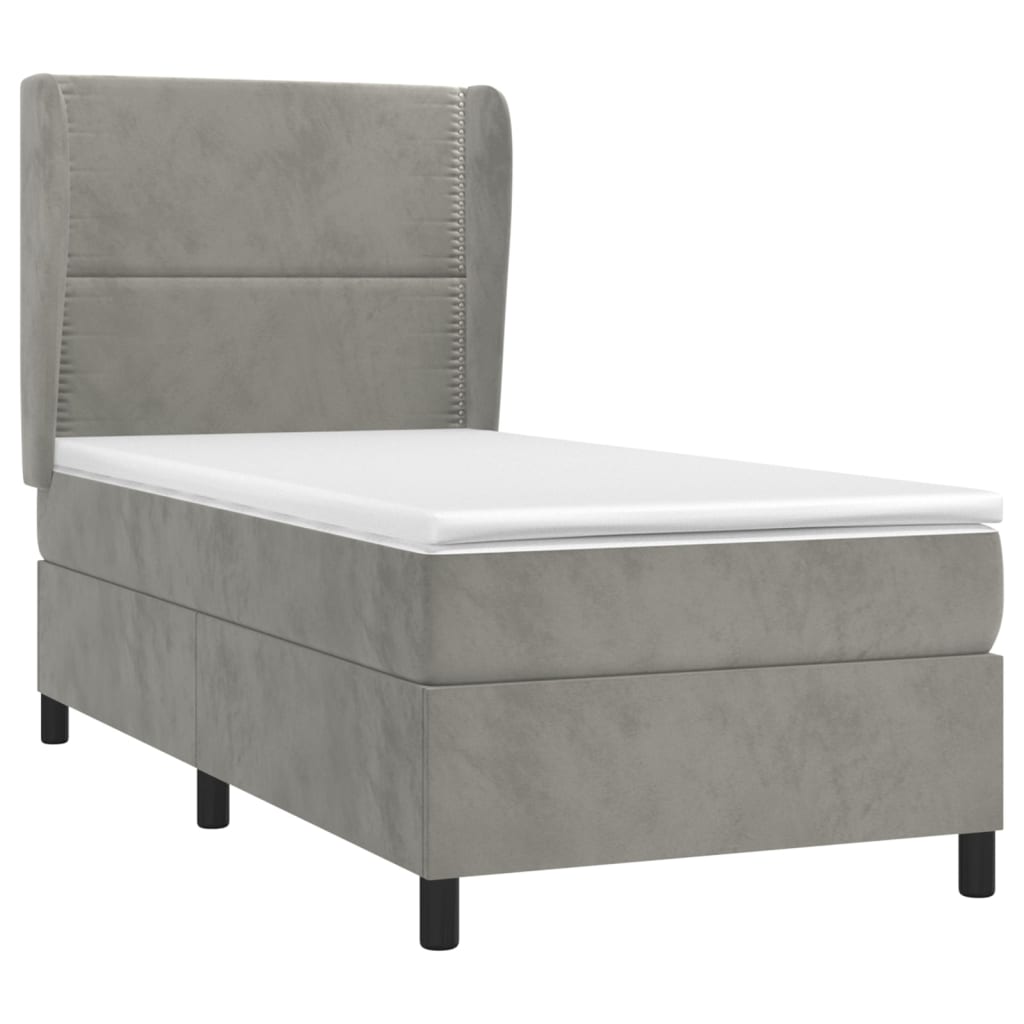 vidaXL Box spring krevet s madracem svjetlosivi 90x190 cm baršunasti