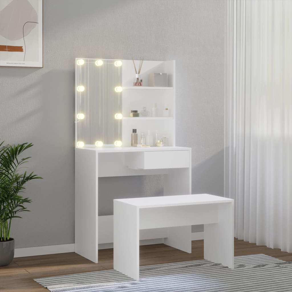 vidaXL Set toaletnog stolića LED bijeli od konstruiranog drva