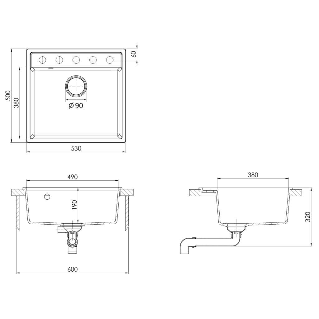 vidaXL Kuhinjski sudoper s otvorom protiv prelijevanja sivi granitni