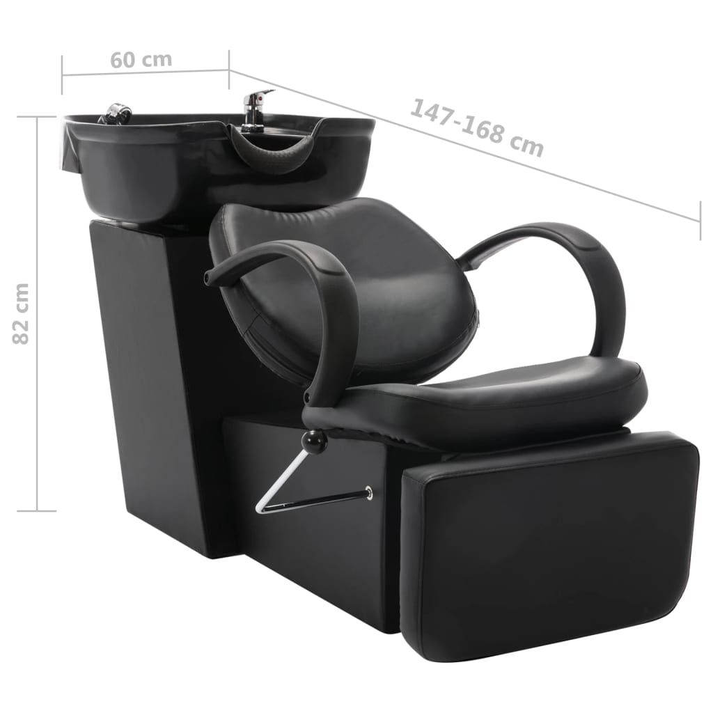 vidaXL Salonska stolica za pranje kose s umivaonikom crna umjetna koža