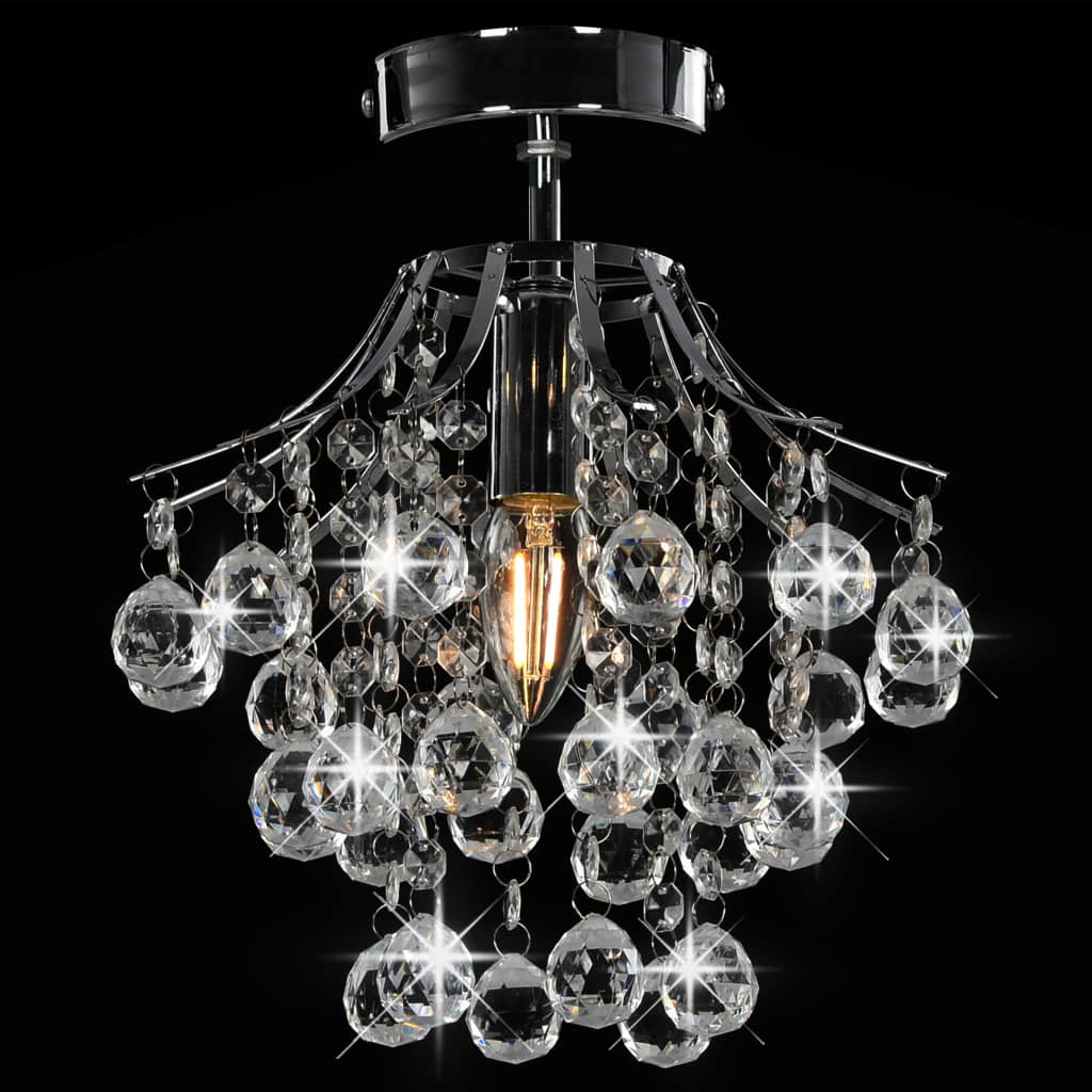 vidaXL Stropna svjetiljka s kristalnim perlama srebrna okrugla E14