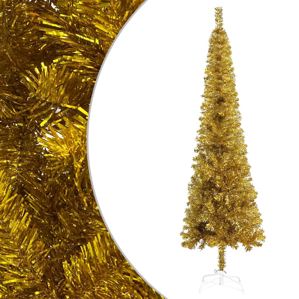 vidaXL Tanko osvijetljeno božićno drvce zlatno 150 cm