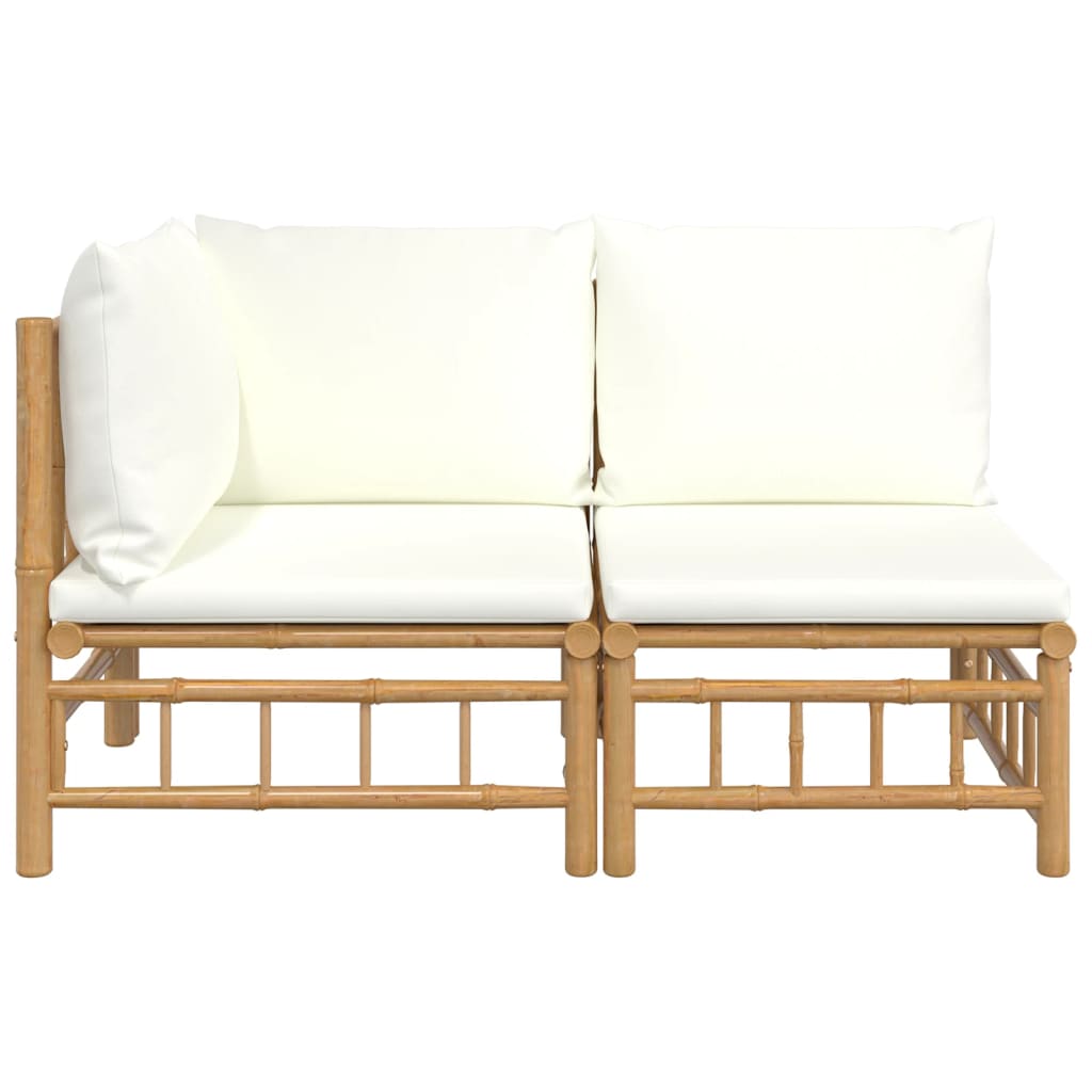 vidaXL 2-dijelna vrtna garnitura od bambusa s krem bijelim jastucima