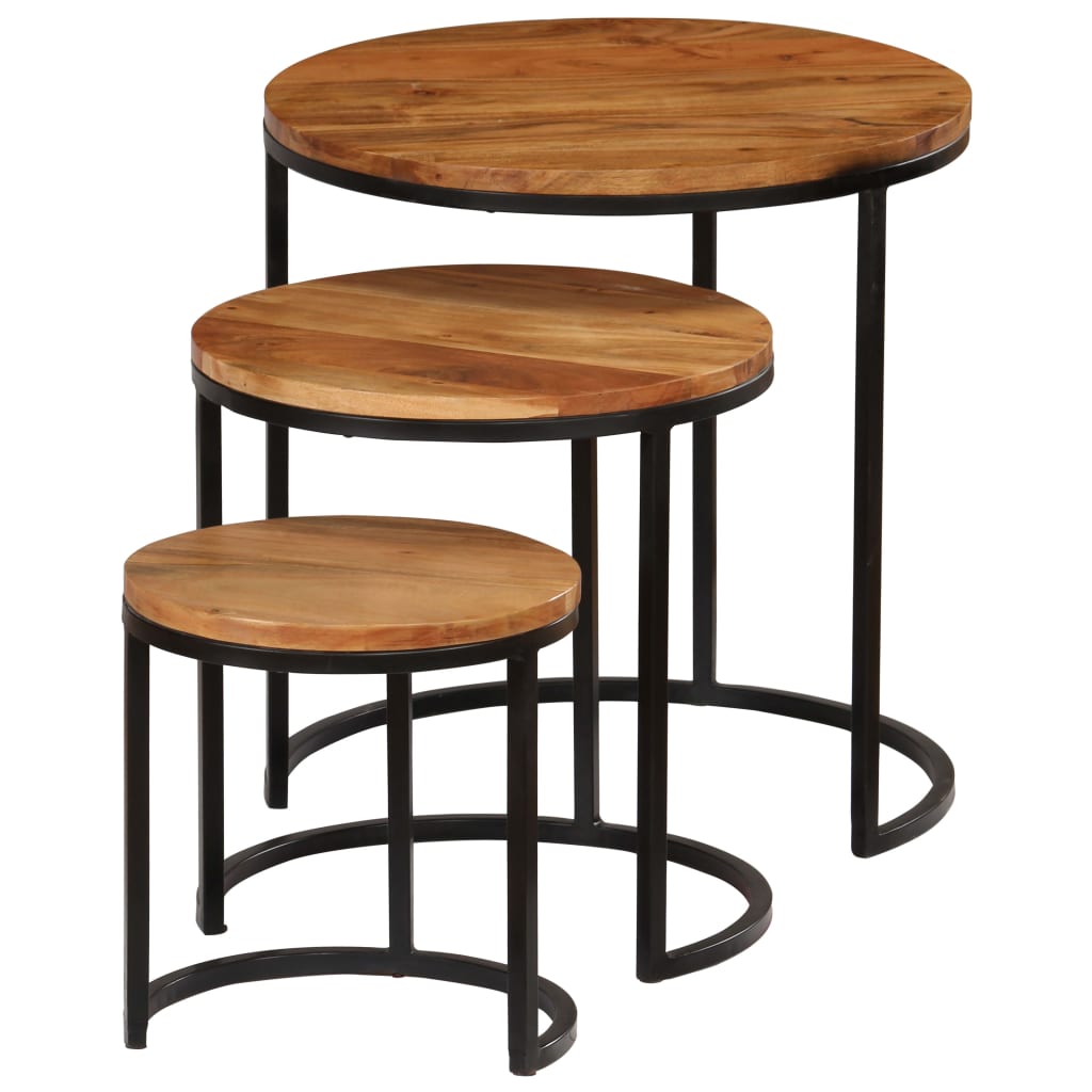 vidaXL 3-dijelni set stolića za kavu od masivnog bagremovog drva s obradom od šišama