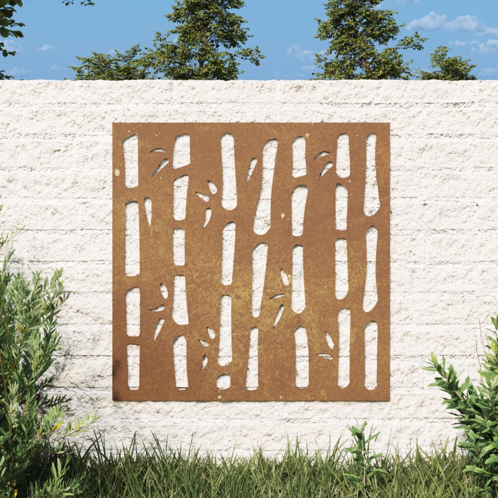 vidaXL Vrtni zidni ukras 55 x 55 cm čelik COR-TEN s uzorkom bambusa