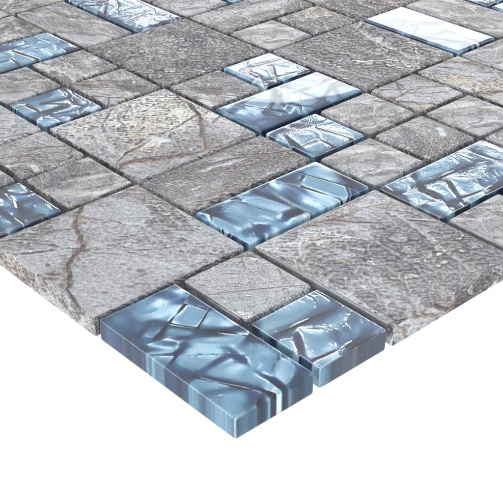 vidaXL Pločice s mozaikom 22 kom sivo-plave 30 x 30 cm staklene