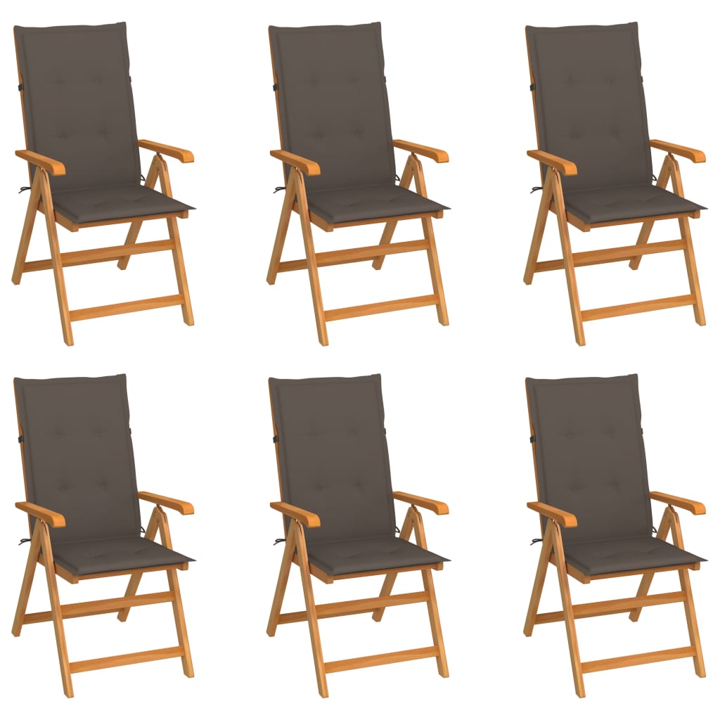 vidaXL Vrtne stolice sa smeđe-sivim jastucima 6 kom masivna tikovina