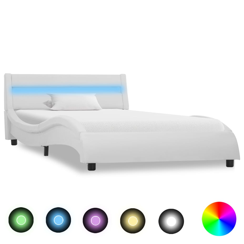 vidaXL Okvir za krevet od umjetne kože s LED svjetlom bijeli 90x200 cm