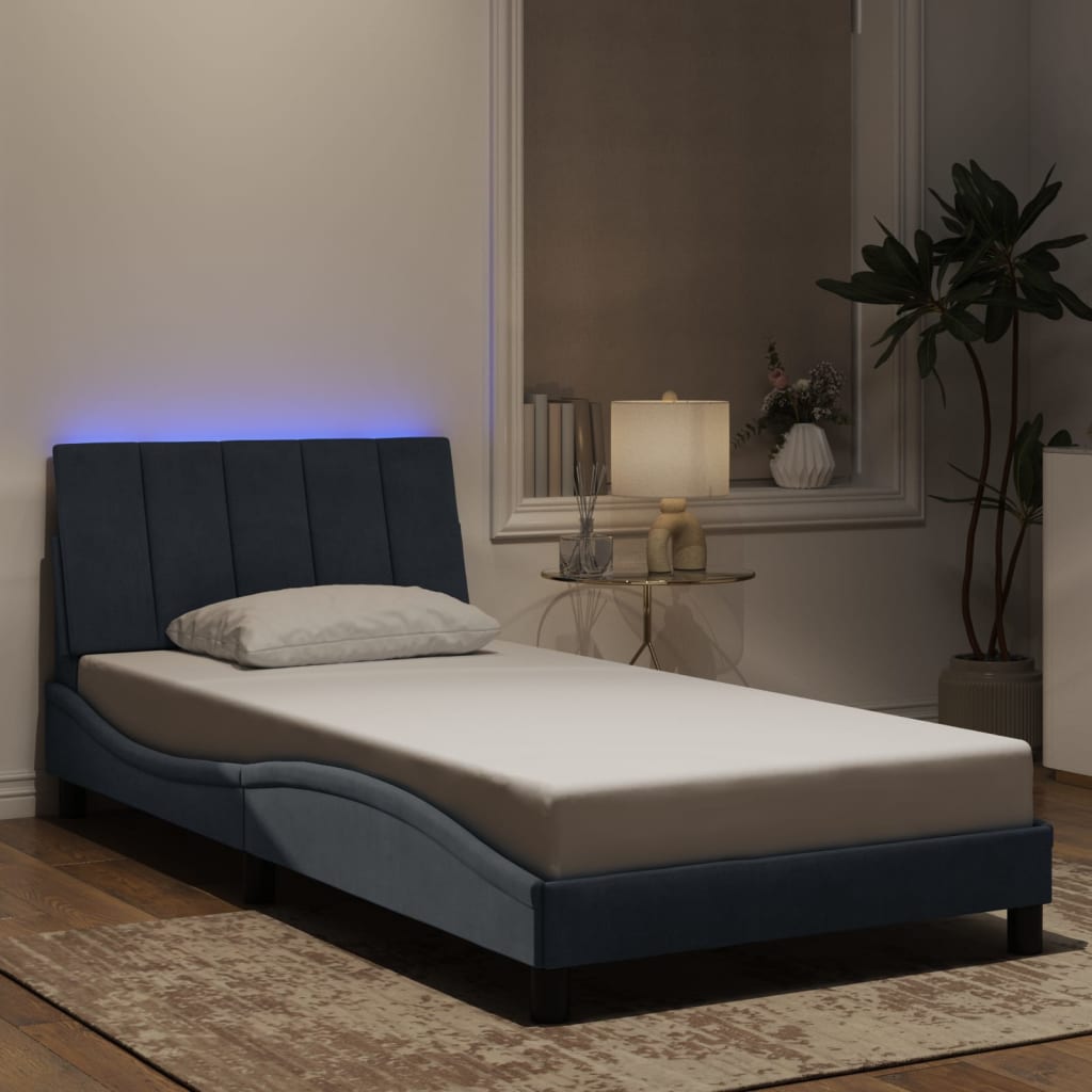 vidaXL Okvir kreveta s LED svjetlima tamnosivi 100 x 200 cm baršunasti