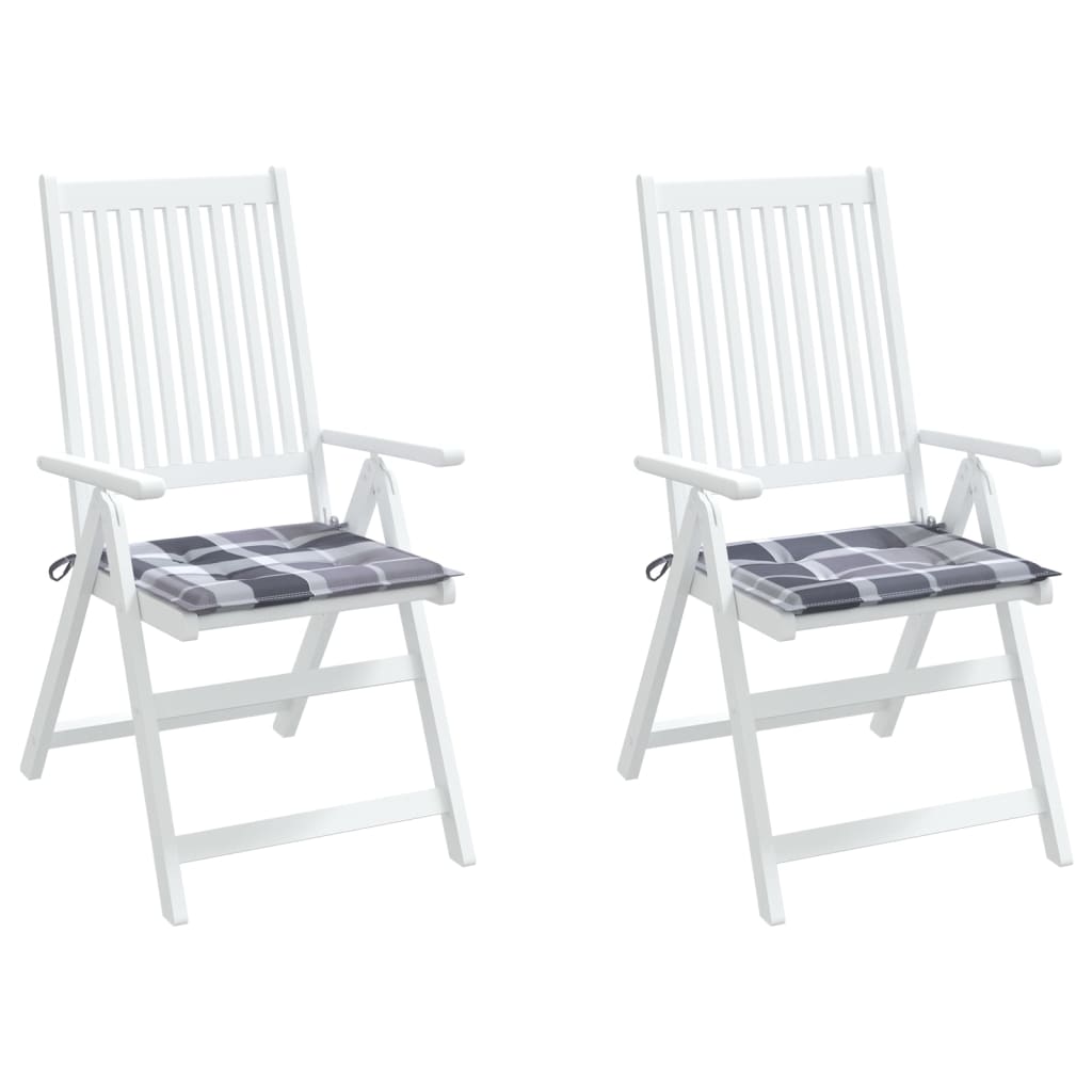 vidaXL Jastuci za vrtne stolice 2 kom sivi karirani 40x40x3 cm tkanina
