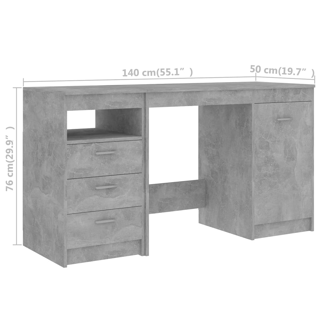 vidaXL Radni stol siva boja betona 140 x 50 x 76 cm od iverice