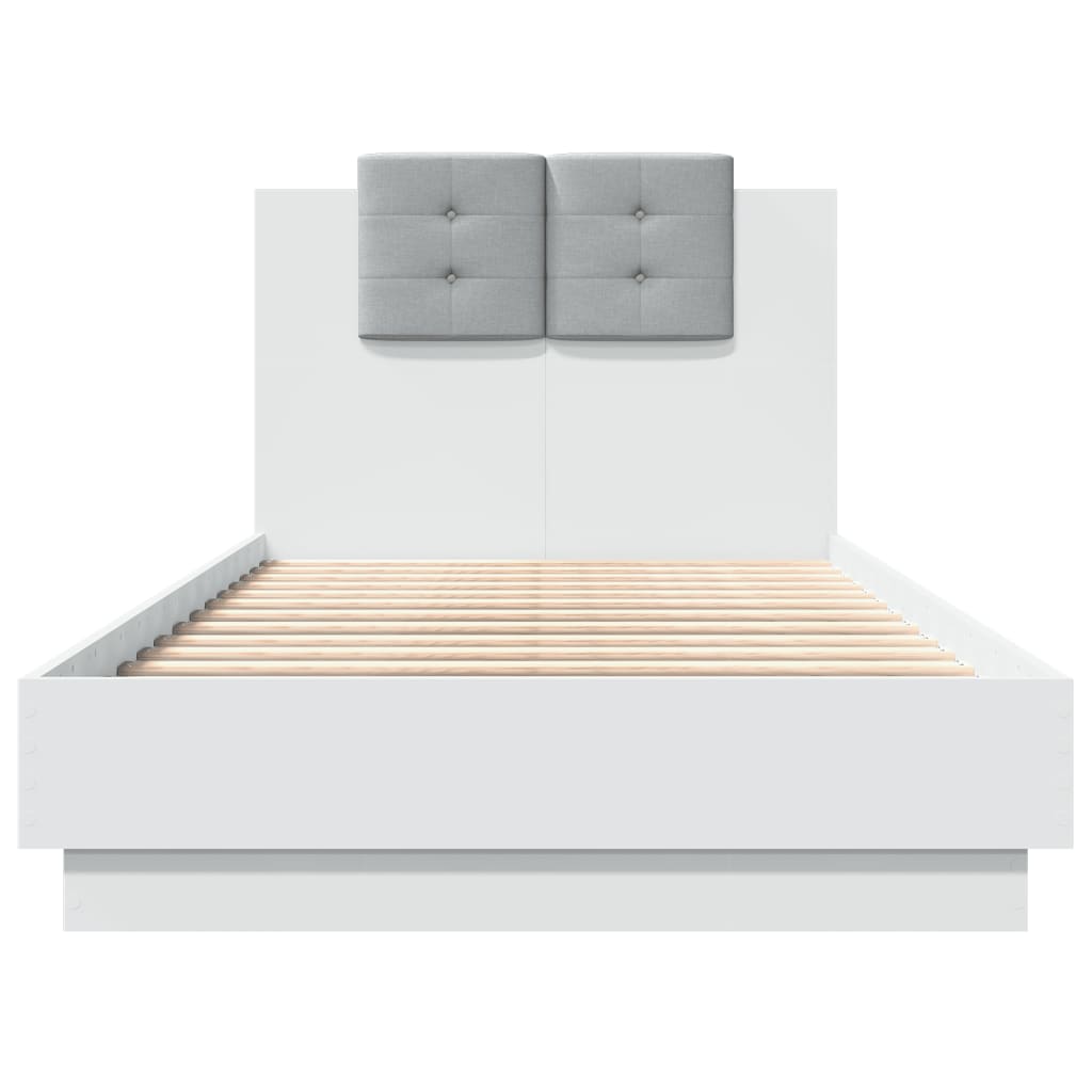 vidaXL Okvir za krevet s uzglavljem i LED svjetlima bijeli 75x190 cm