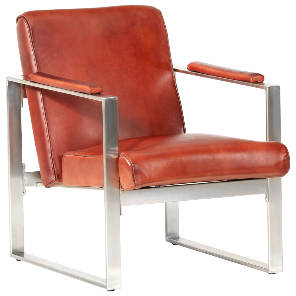 vidaXL Zaobljena fotelja od prave kože 60 x 73 x 77 cm smeđa
