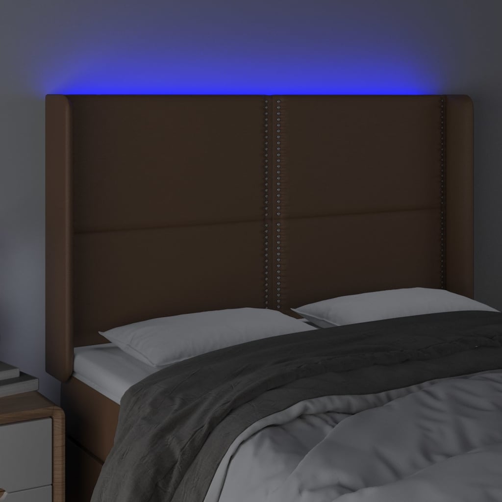 vidaXL LED uzglavlje smeđe 147x16x118/128 cm od umjetne kože