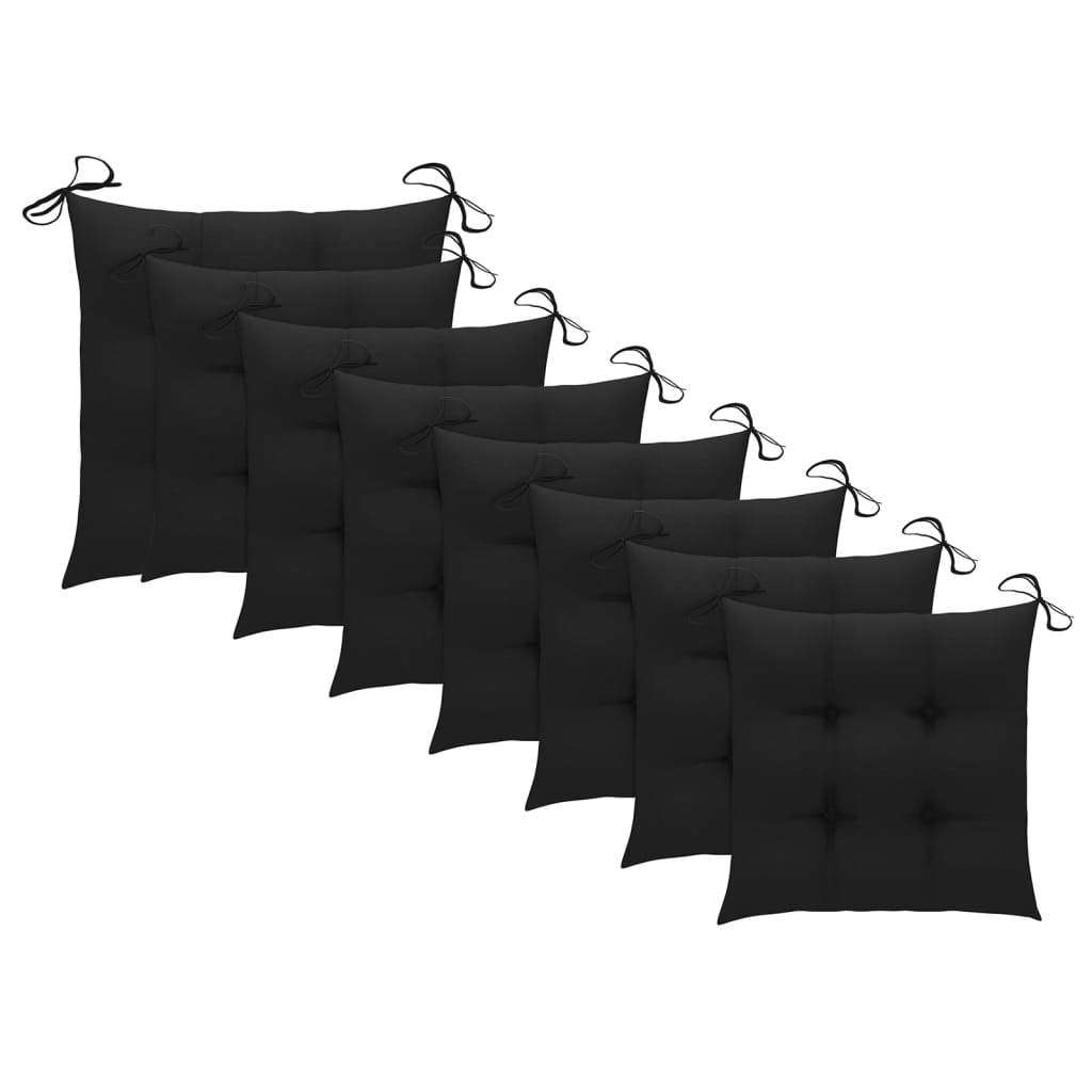 vidaXL Vrtne stolice s crnim jastucima 8 kom od masivne tikovine