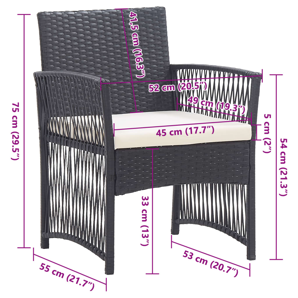 vidaXL Vrtne fotelje s jastucima 2 kom crne od poliratana