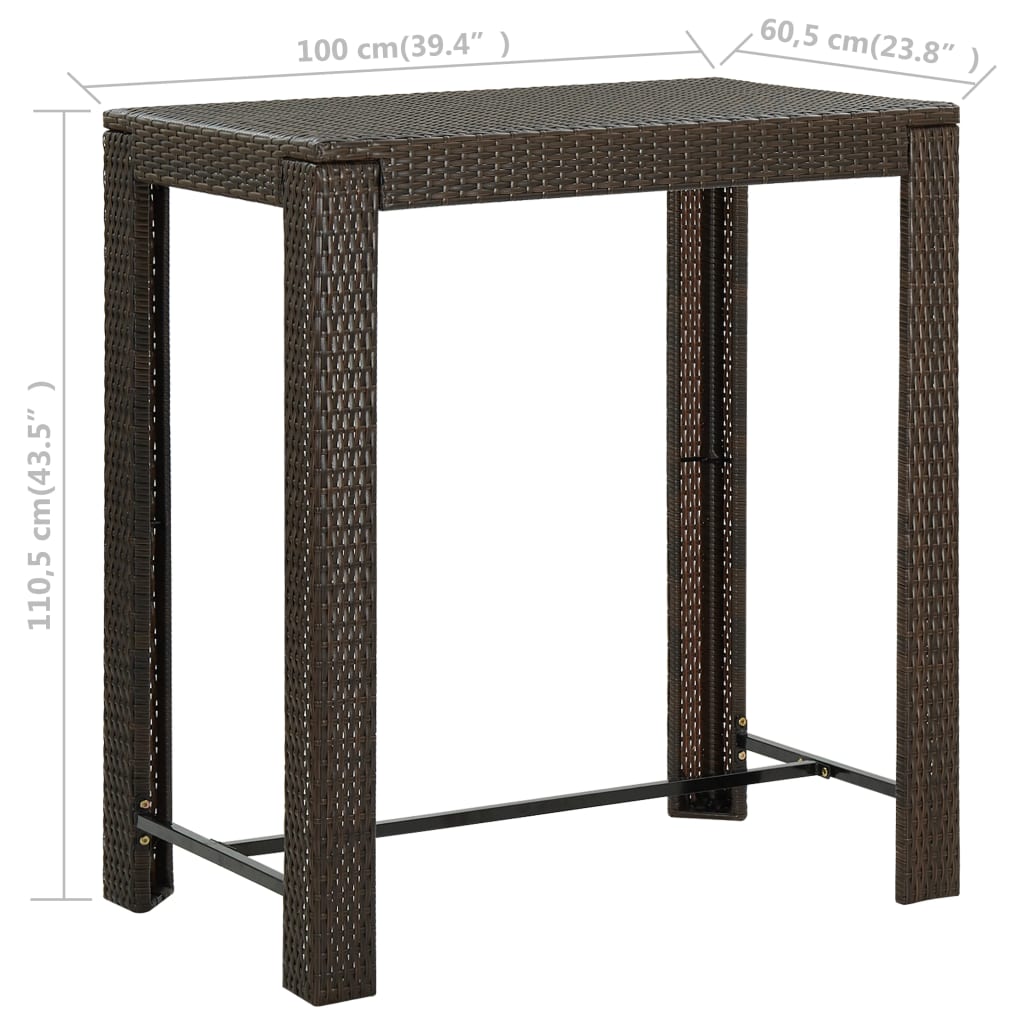 vidaXL Vrtni barski stol smeđi 100 x 60,5 x 110,5 cm od poliratana