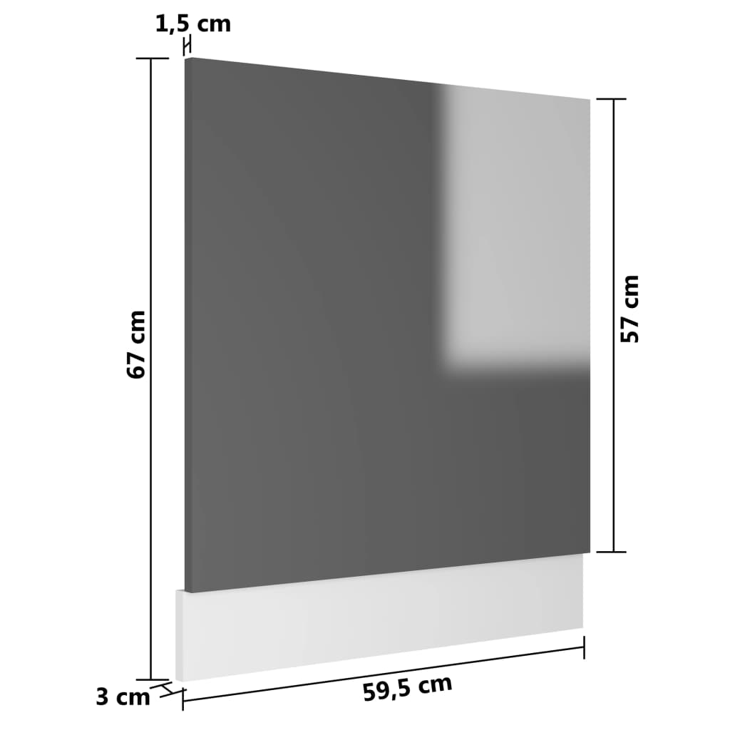 vidaXL Ploča za perilicu posuđa sjajna siva 59,5 x 3 x 67 cm iverica