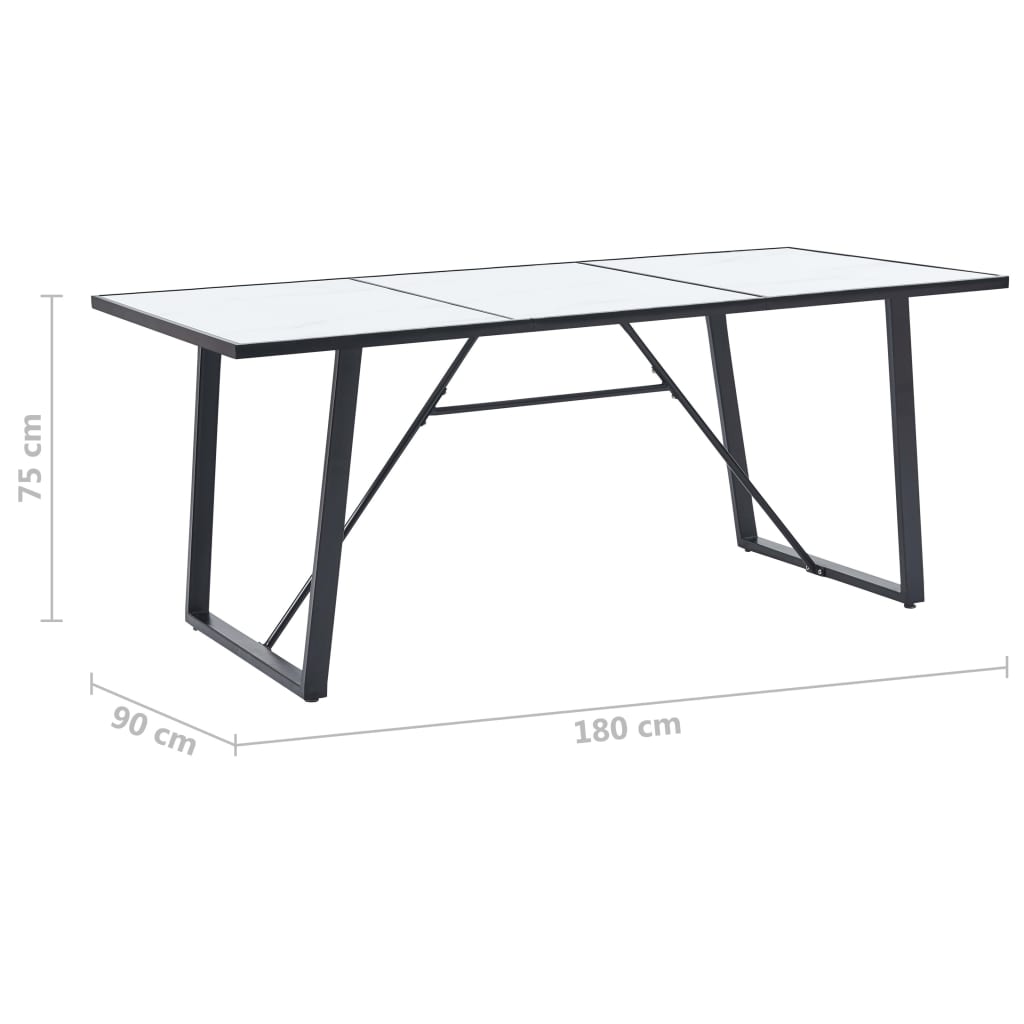 vidaXL Blagovaonski stol bijeli 180 x 90 x 75 cm od kaljenog stakla