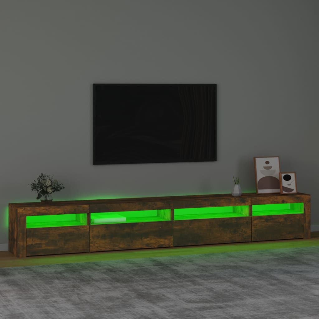 vidaXL TV ormarić s LED svjetlima boja dimljenog hrasta 270x35x40 cm