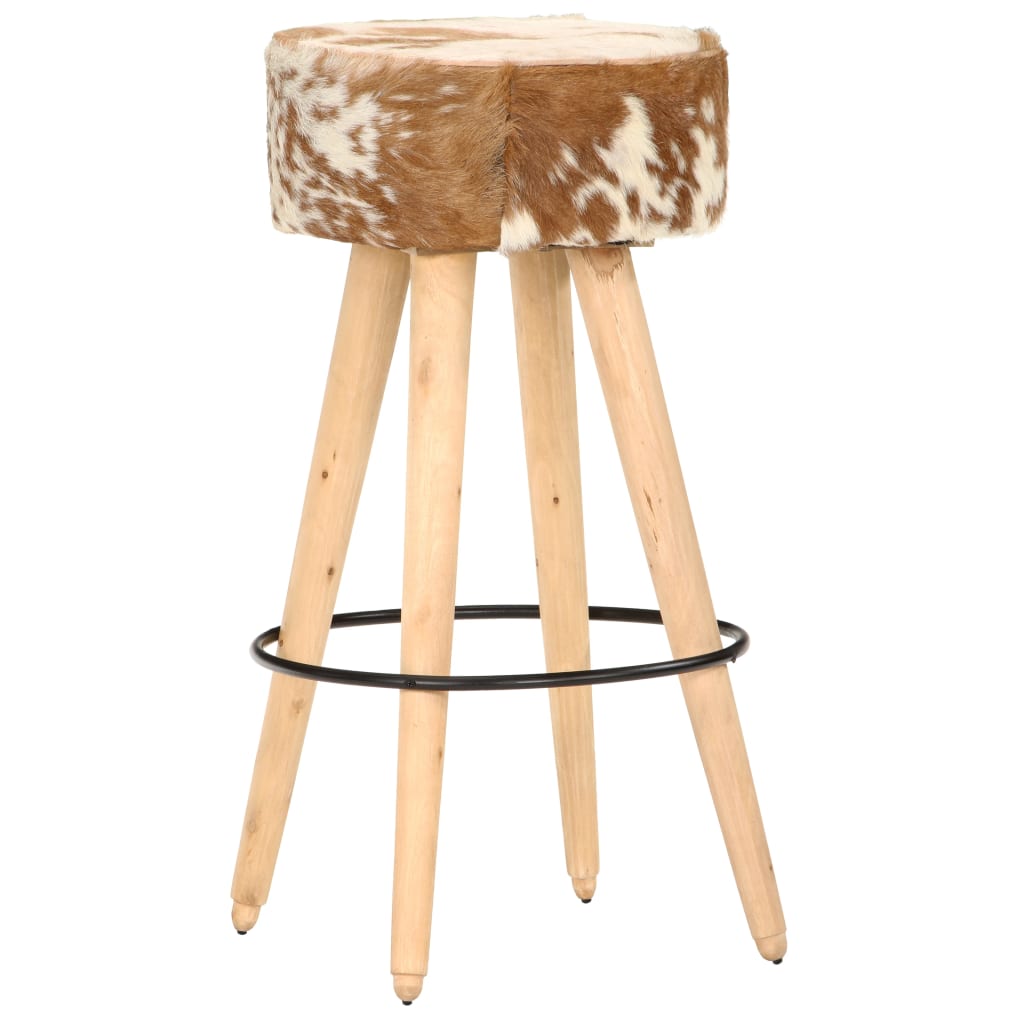 vidaXL Barski stolci 2 kom smeđi od grubog drva manga i prave kože